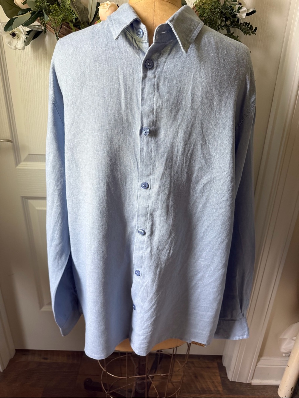 Mauvais 100% Linen Button Front Shirt Men’s Large Light Blue Long Sleeve Casual